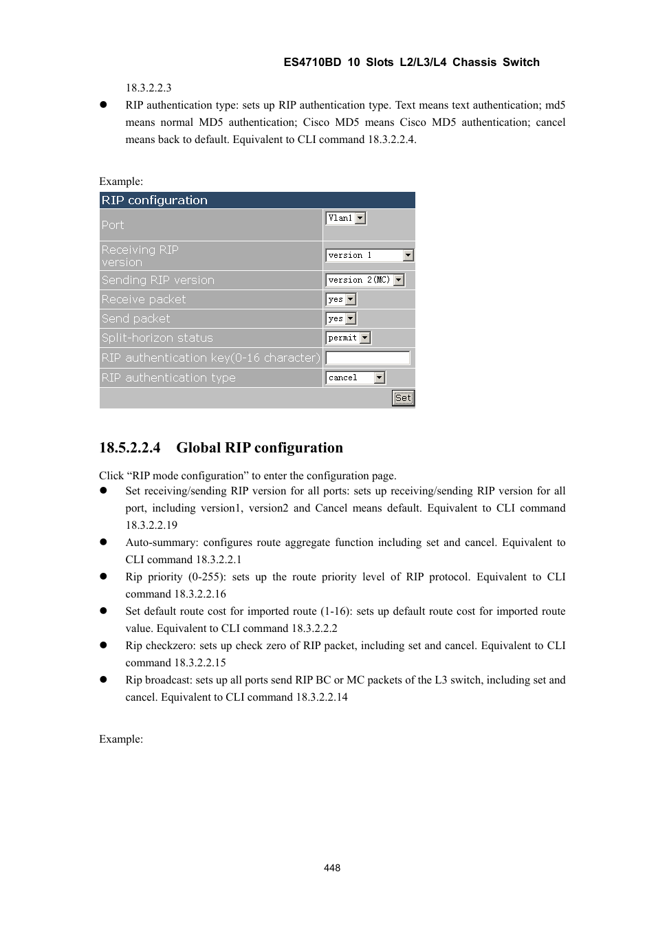 4 global rip configuration | Accton Technology ES4710BD User Manual | Page 449 / 547