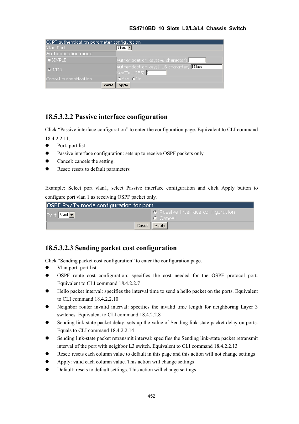 2 passive interface configuration, 3 sending packet cost configuration | Accton Technology ES4710BD User Manual | Page 453 / 547