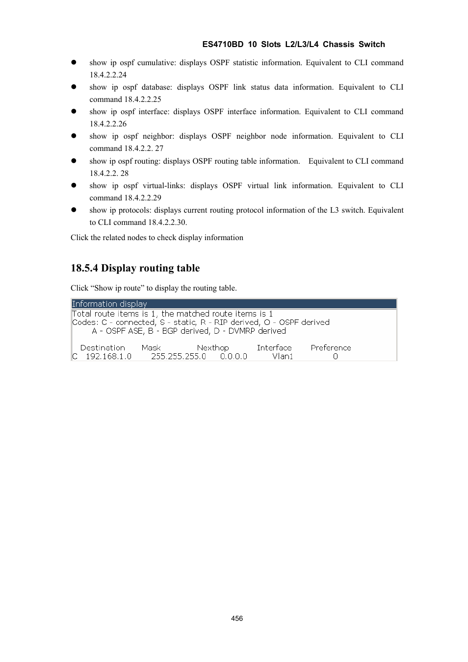 4 display routing table | Accton Technology ES4710BD User Manual | Page 457 / 547