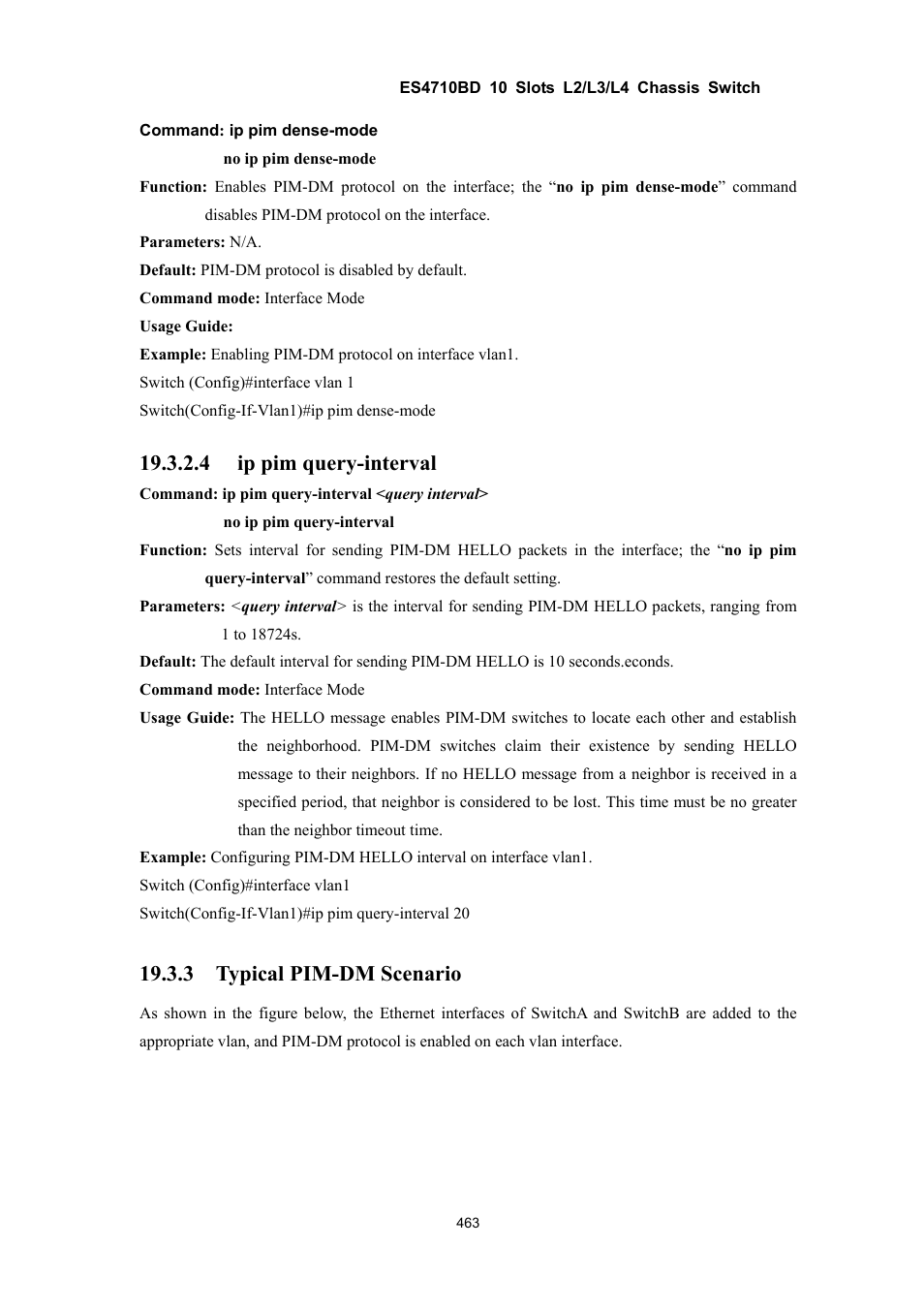 4 ip pim query-interval, 3 typical pim-dm scenario | Accton Technology ES4710BD User Manual | Page 464 / 547