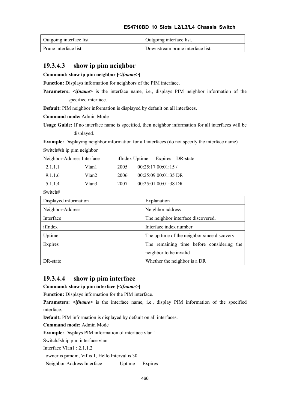 3 show ip pim neighbor, 4 show ip pim interface | Accton Technology ES4710BD User Manual | Page 467 / 547