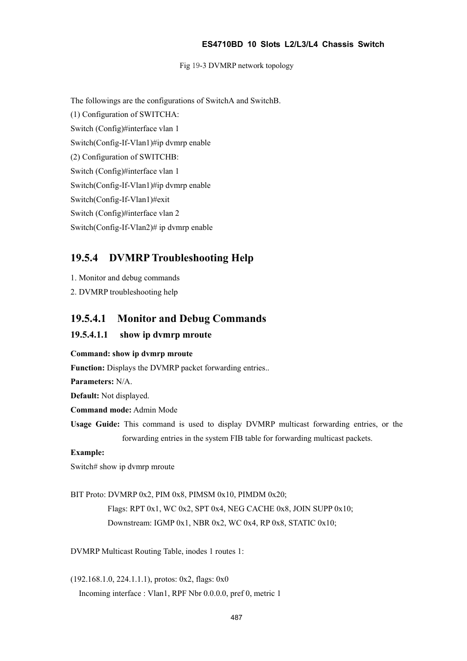 4 dvmrp troubleshooting help, 1 monitor and debug commands | Accton Technology ES4710BD User Manual | Page 488 / 547