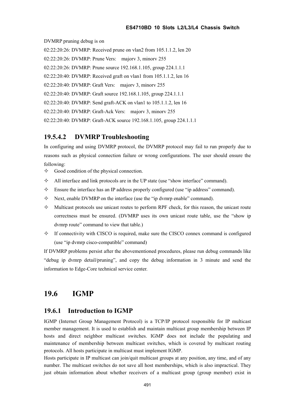 6 igmp, 2 dvmrp troubleshooting, 1 introduction to igmp | Accton Technology ES4710BD User Manual | Page 492 / 547