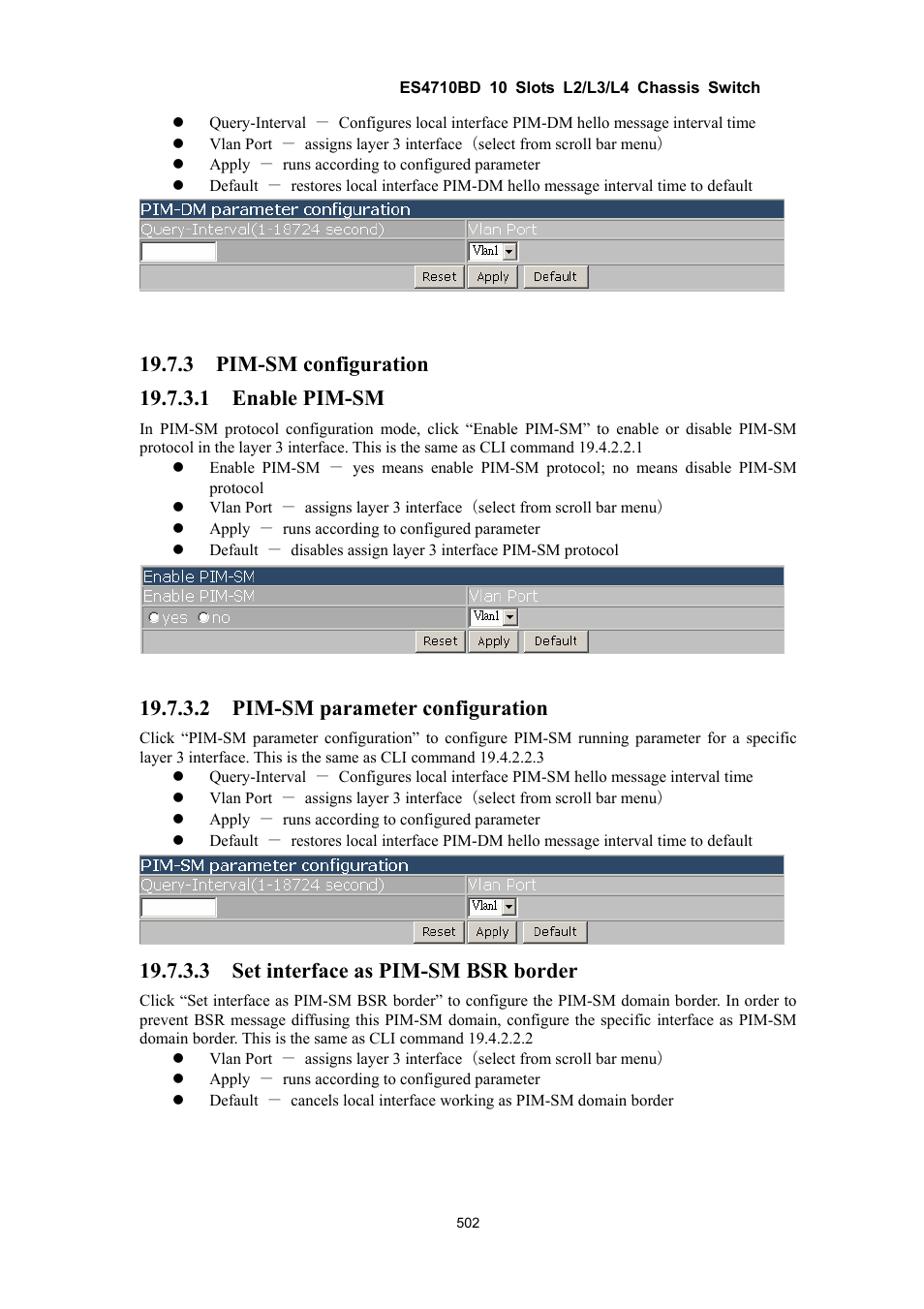 2 pim-sm parameter configuration, 3 set interface as pim-sm bsr border | Accton Technology ES4710BD User Manual | Page 503 / 547