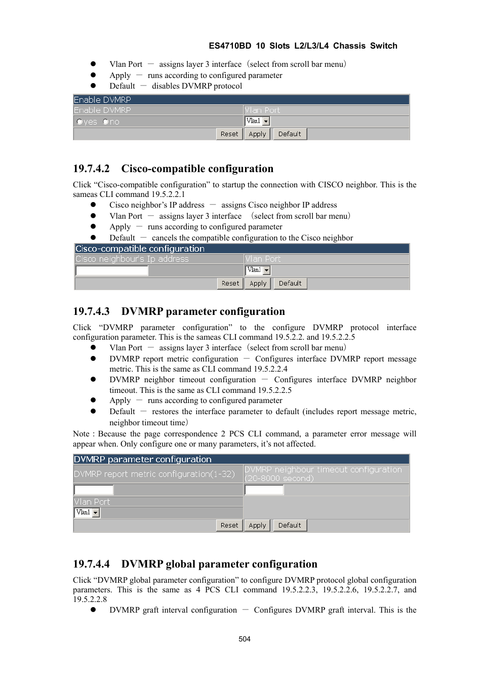 2 cisco-compatible configuration, 3 dvmrp parameter configuration, 4 dvmrp global parameter configuration | Accton Technology ES4710BD User Manual | Page 505 / 547