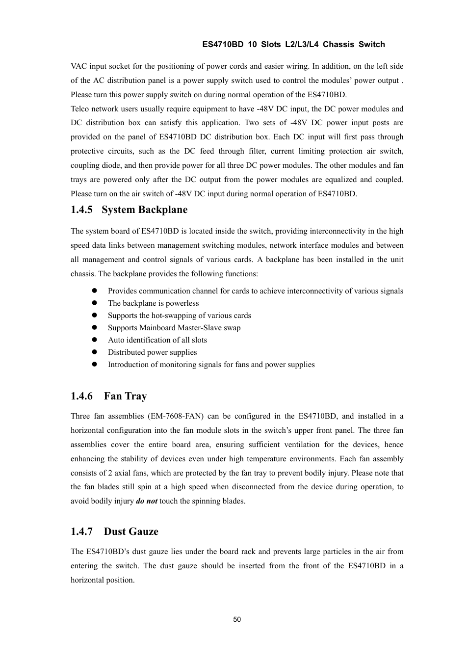 5 system backplane, 6 fan tray, 7 dust gauze | Accton Technology ES4710BD User Manual | Page 51 / 547