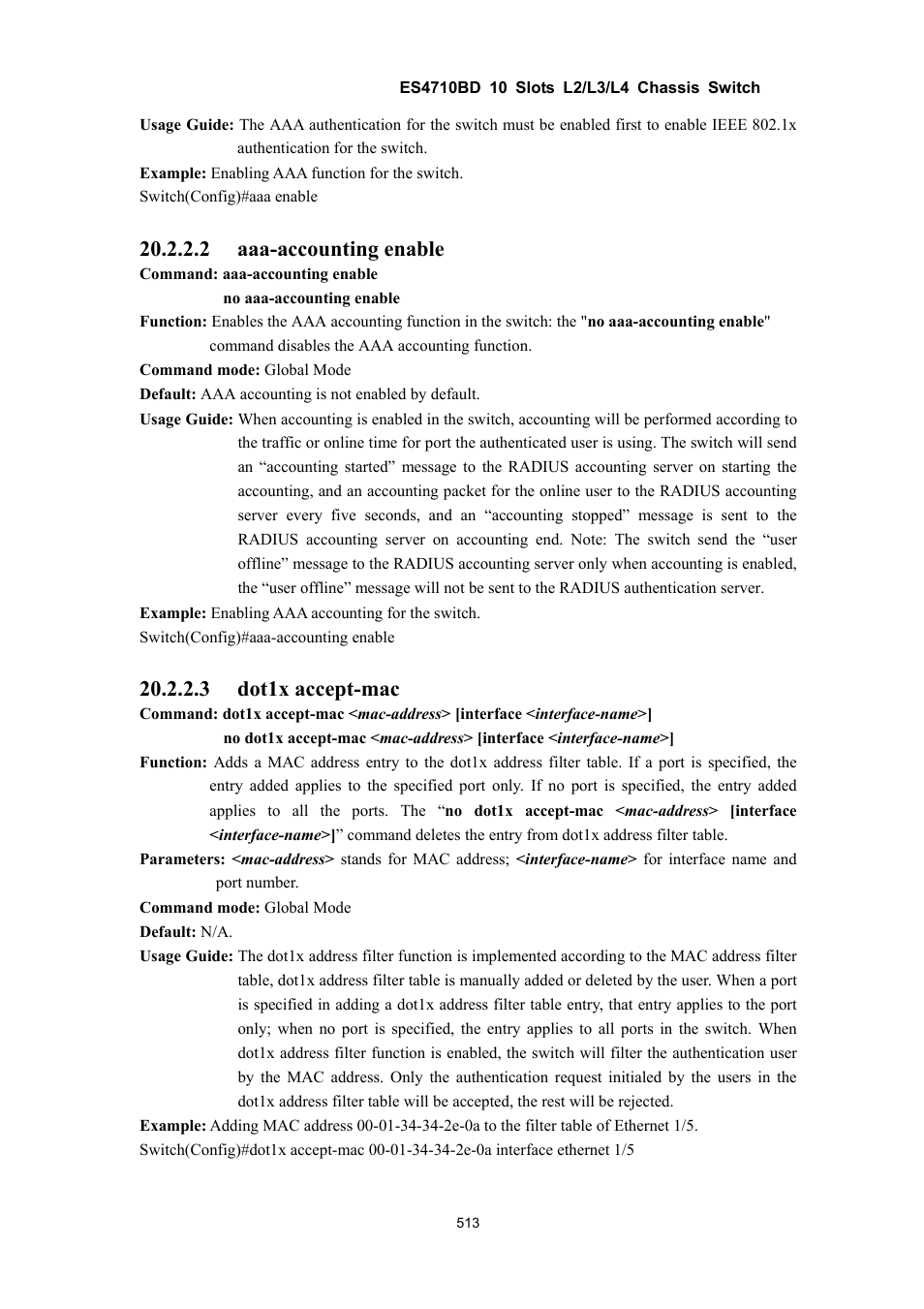 2 aaa-accounting enable, 3 dot1x accept-mac | Accton Technology ES4710BD User Manual | Page 514 / 547