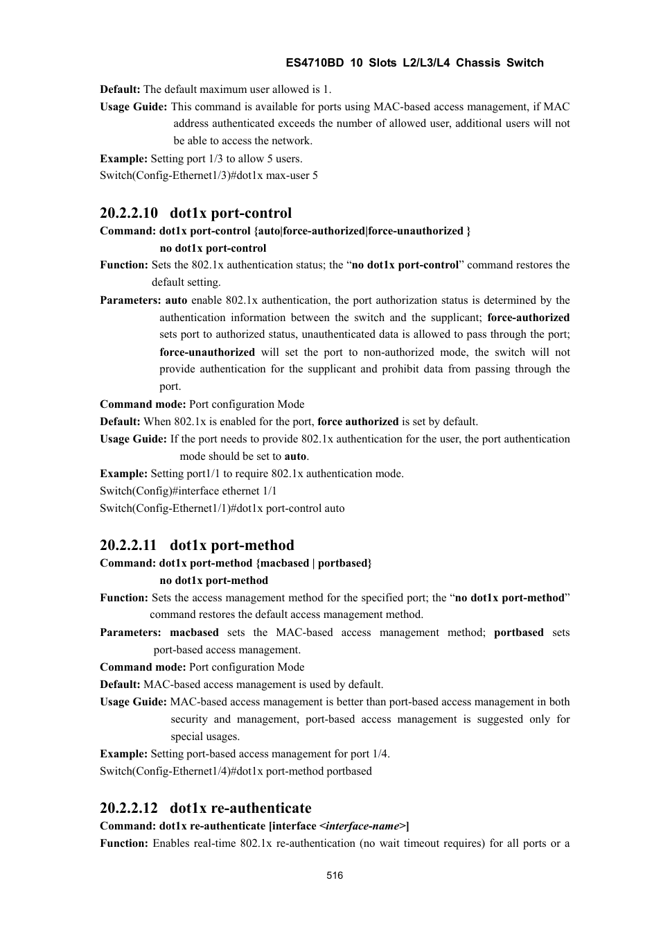 10 dot1x port-control, 11 dot1x port-method, 12 dot1x re-authenticate | Accton Technology ES4710BD User Manual | Page 517 / 547