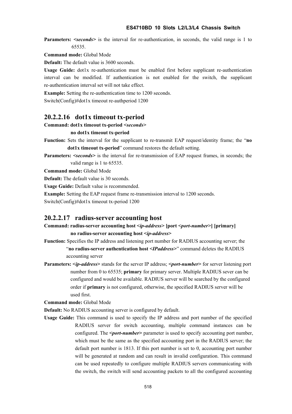 16 dot1x timeout tx-period, 17 radius-server accounting host | Accton Technology ES4710BD User Manual | Page 519 / 547