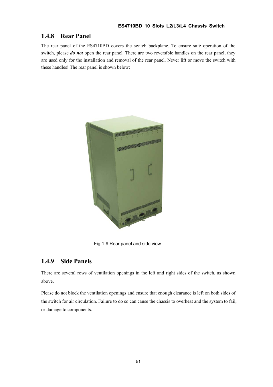 8 rear panel, 9 side panels | Accton Technology ES4710BD User Manual | Page 52 / 547