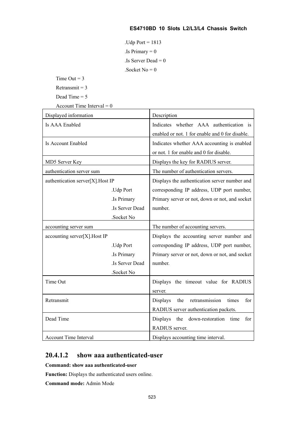 2 show aaa authenticated-user | Accton Technology ES4710BD User Manual | Page 524 / 547