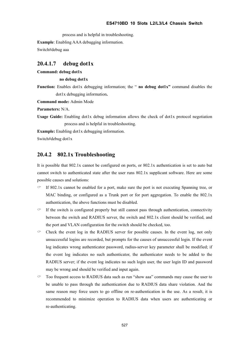 7 debug dot1x | Accton Technology ES4710BD User Manual | Page 528 / 547