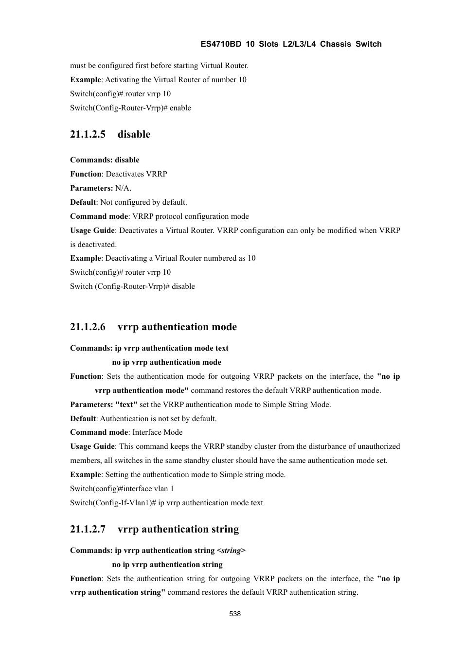 5 disable, 6 vrrp authentication mode, 7 vrrp authentication string | Accton Technology ES4710BD User Manual | Page 539 / 547