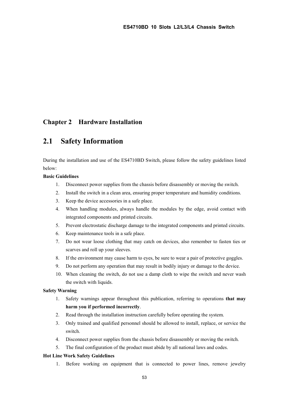 1 safety information, Chapter 2 hardware installation | Accton Technology ES4710BD User Manual | Page 54 / 547