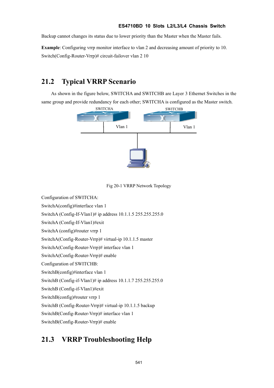 2 typical vrrp scenario, 3 vrrp troubleshooting help | Accton Technology ES4710BD User Manual | Page 542 / 547