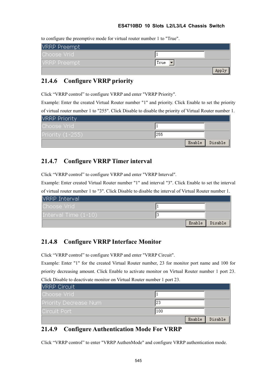 6 configure vrrp priority, 7 configure vrrp timer interval, 8 configure vrrp interface monitor | 9 configure authentication mode for vrrp | Accton Technology ES4710BD User Manual | Page 546 / 547