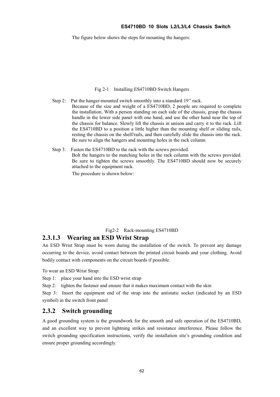 3 wearing an esd wrist strap, 2 switch grounding | Accton Technology ES4710BD User Manual | Page 63 / 547