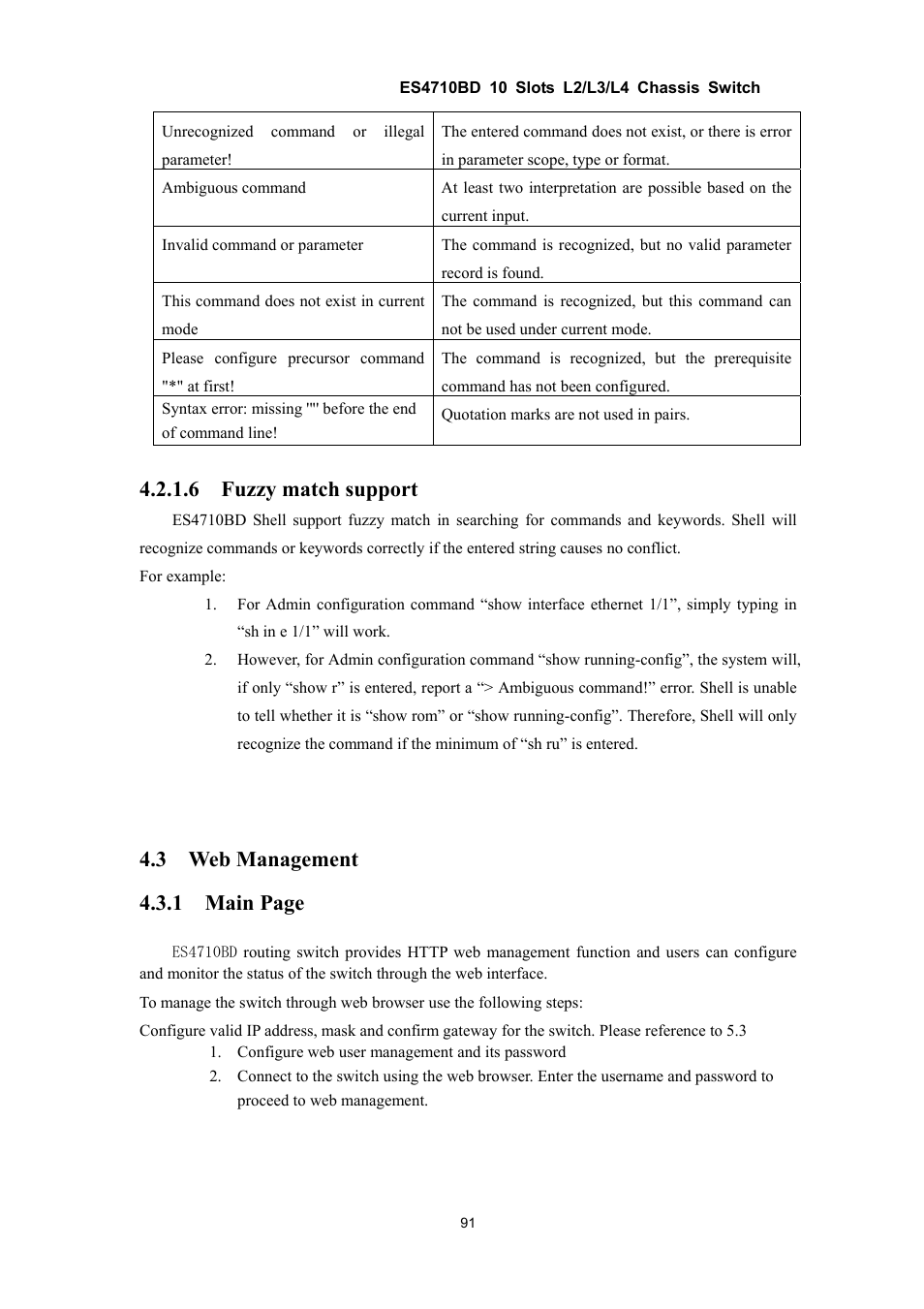 6 fuzzy match support, 3 web management 4.3.1 main page | Accton Technology ES4710BD User Manual | Page 92 / 547