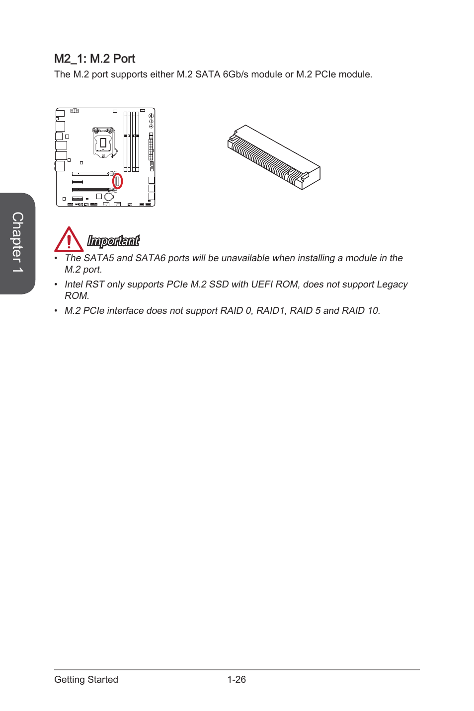 M2_1: m.2 port -26, M2_1, M.2 port | Chapter 1 | MSI Z97M GAMING User Manual | Page 40 / 108