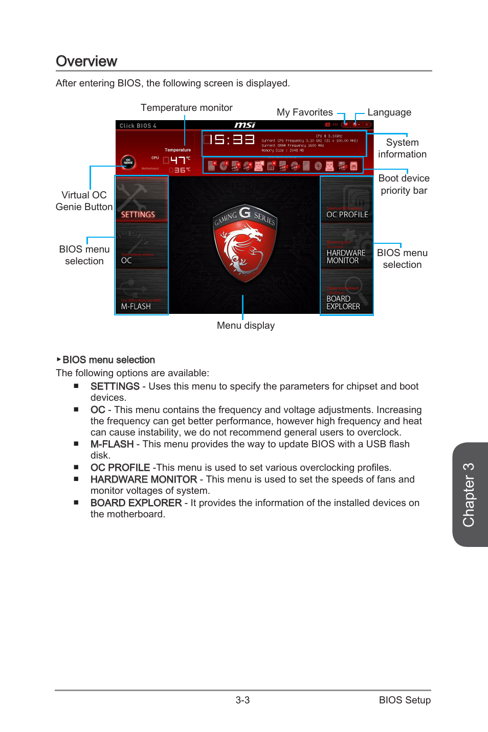 Overview -3, Chapter 3, Overview | MSI Z97M GAMING User Manual | Page 63 / 108