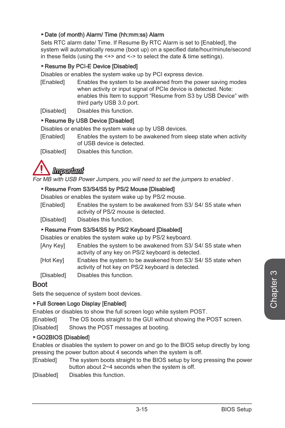 Boot -15, Chapter 3, Important | Boot | MSI Z97M GAMING User Manual | Page 75 / 108