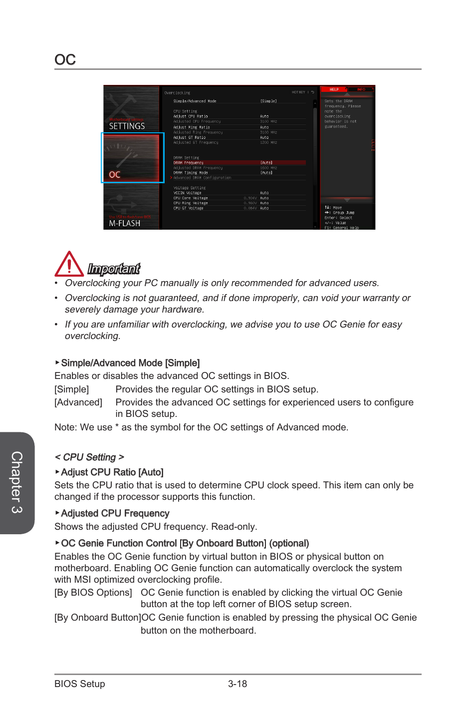 Oc -18, Chapter 3, Important | MSI Z97M GAMING User Manual | Page 78 / 108