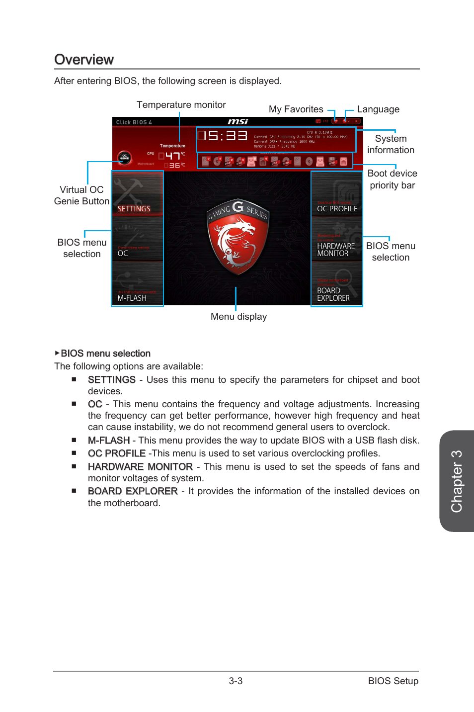 Overview -3, Chapter 3, Overview | MSI Z97I GAMING AC User Manual | Page 57 / 104