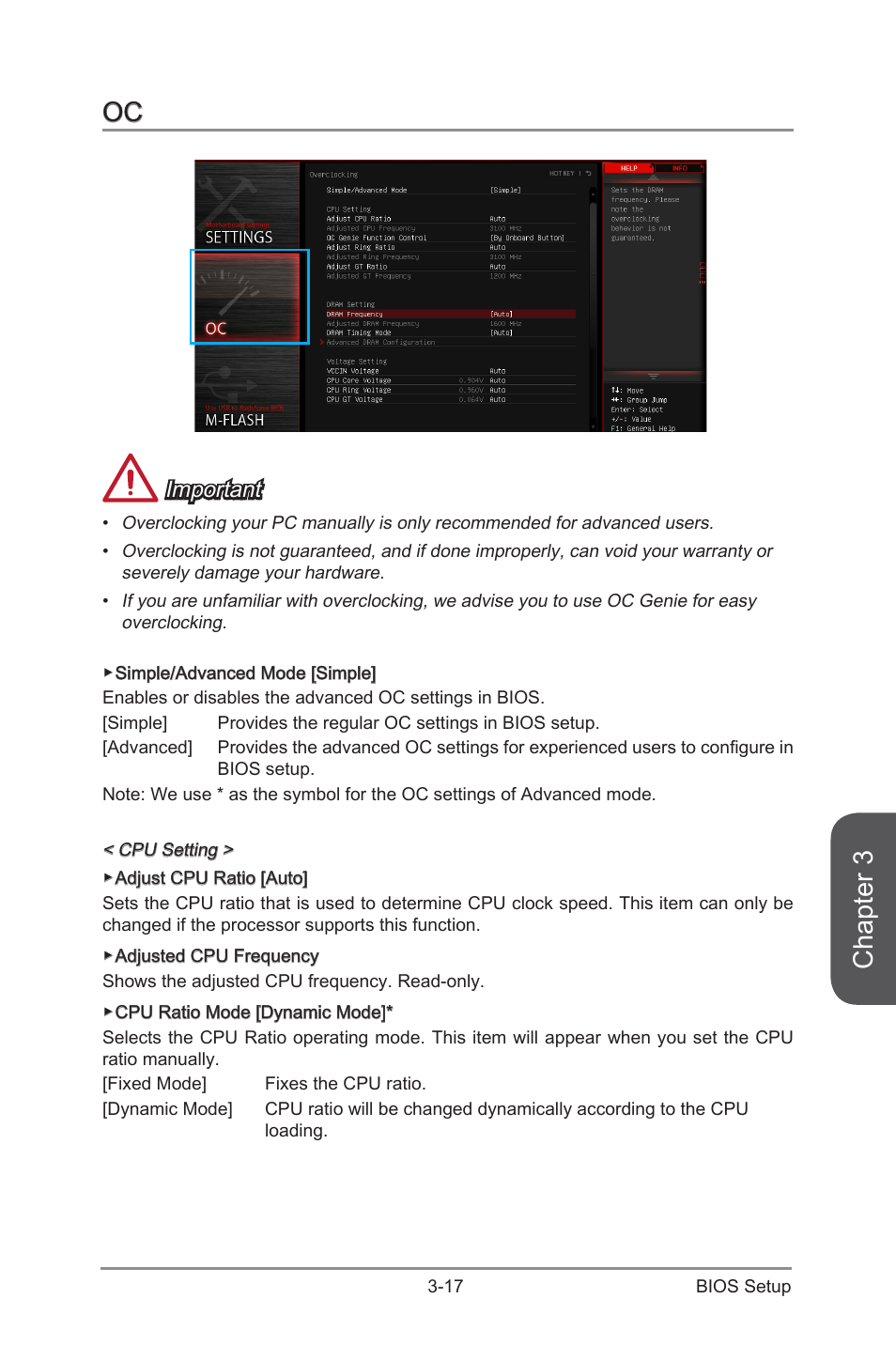 Oc -17, Chapter 3, Important | MSI Z97I GAMING AC User Manual | Page 71 / 104