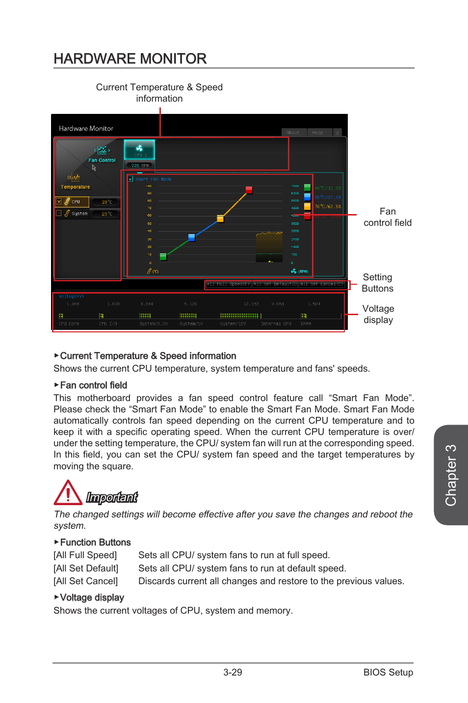 Hardware monitor -29, Chapter 3, Hardware monitor | Important | MSI Z97I GAMING AC User Manual | Page 83 / 104