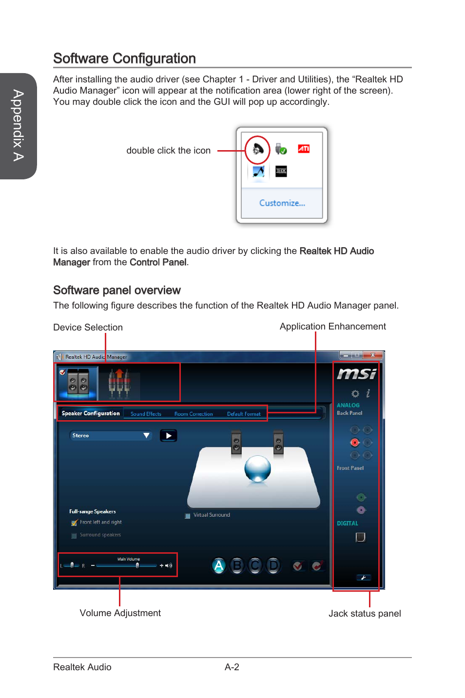 Appendix a, Software configuration, Software panel overview | MSI Z97I GAMING AC User Manual | Page 86 / 104