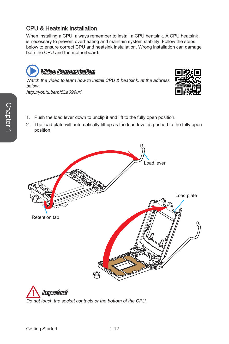 Cpu & heatsink installation, Cpu & heatsink installation -12, Chapter 1 | Important, Video demonstration | MSI Z87-GD65 GAMING User Manual | Page 26 / 116