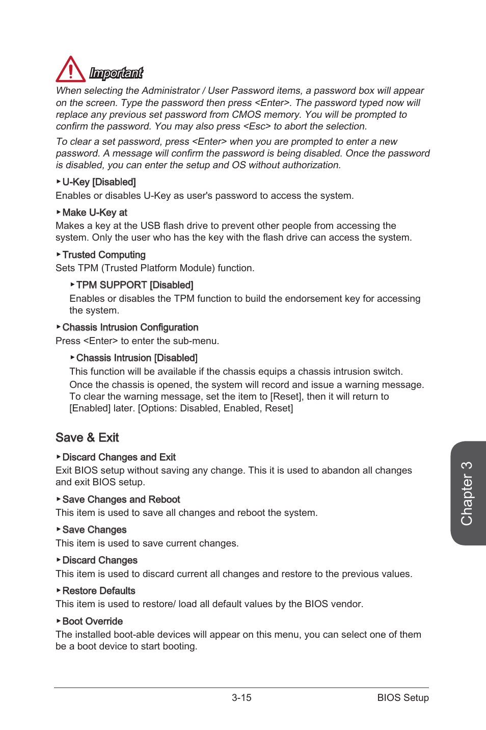 Save & exit, Save & exit -15, Chapter 3 | Important | MSI Z87-GD65 GAMING User Manual | Page 83 / 116