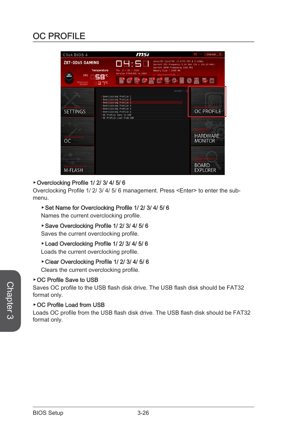 Oc profile, Oc profile -26, Chapter 3 | MSI Z87-GD65 GAMING User Manual | Page 94 / 116