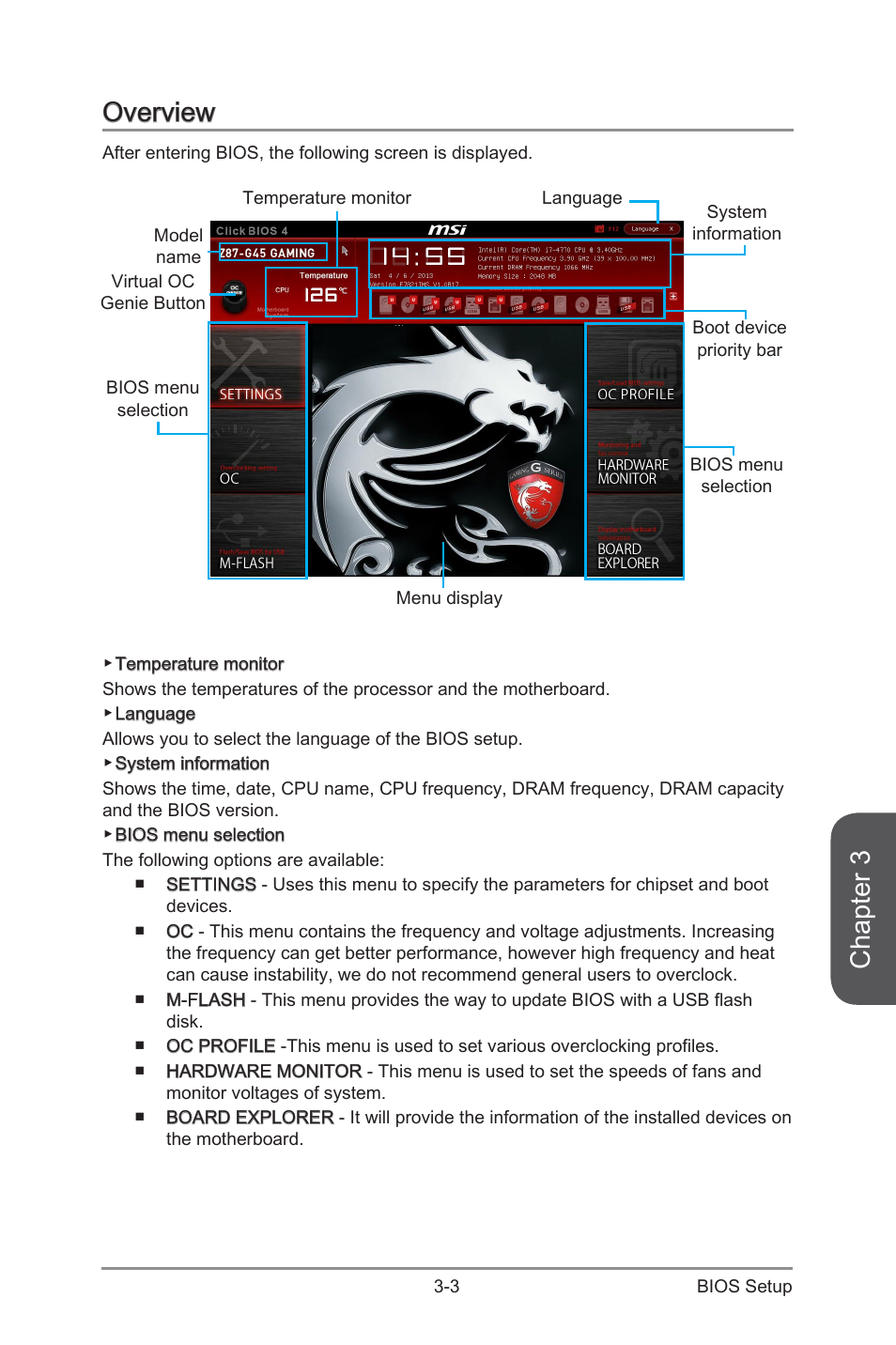 Overview, Overview -3, Chapter 3 | MSI Z87-G45 GAMING User Manual | Page 65 / 112