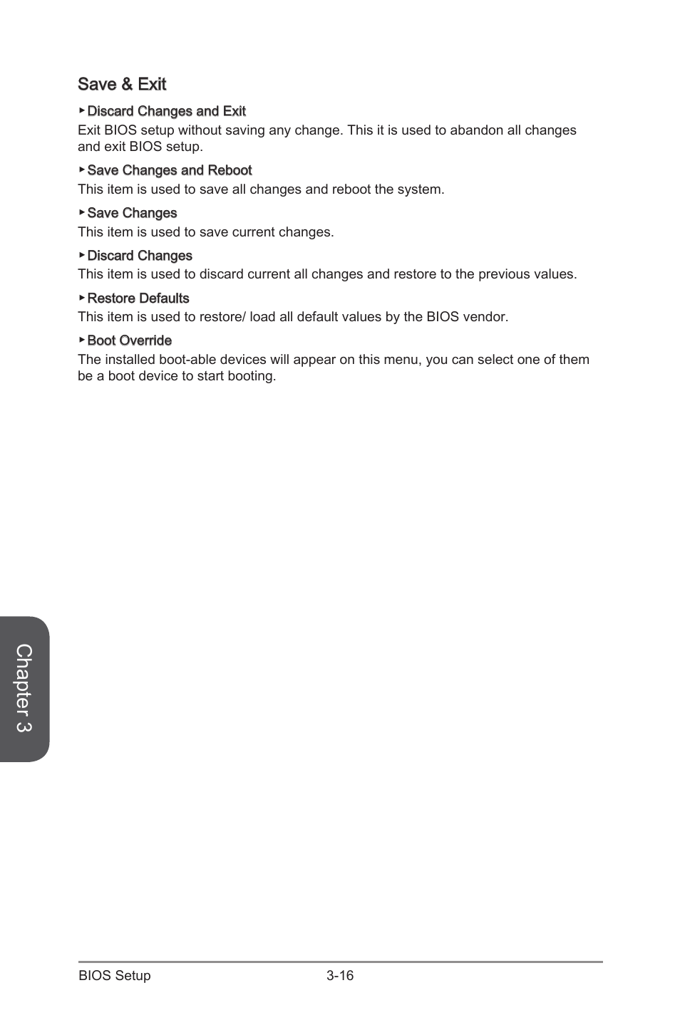 Save & exit, Save & exit -16, Chapter 3 | MSI Z87-G45 GAMING User Manual | Page 78 / 112