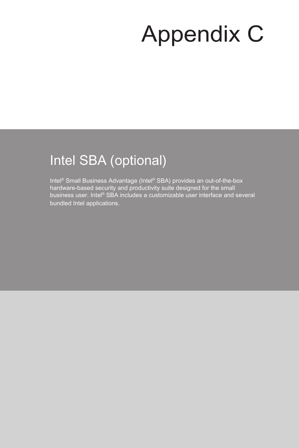 Intel sba (optional), Appendix c | MSI Z87-G43 GAMING User Manual | Page 107 / 110