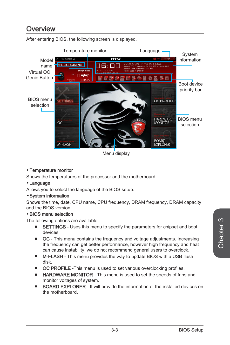 Overview, Overview -3, Chapter 3 | MSI Z87-G43 GAMING User Manual | Page 61 / 110