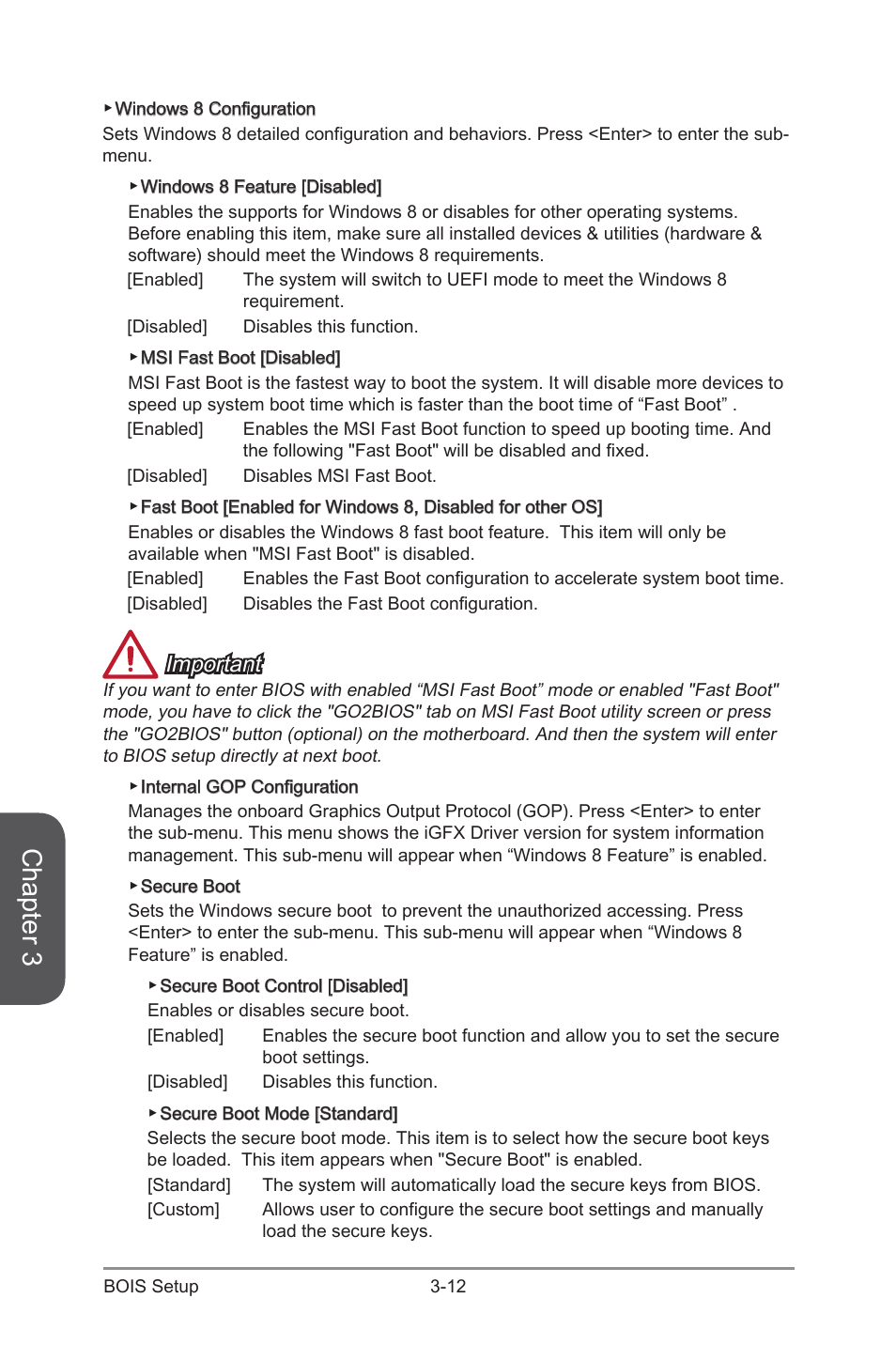 Chapter 3, Important | MSI Z87-G43 GAMING User Manual | Page 70 / 110