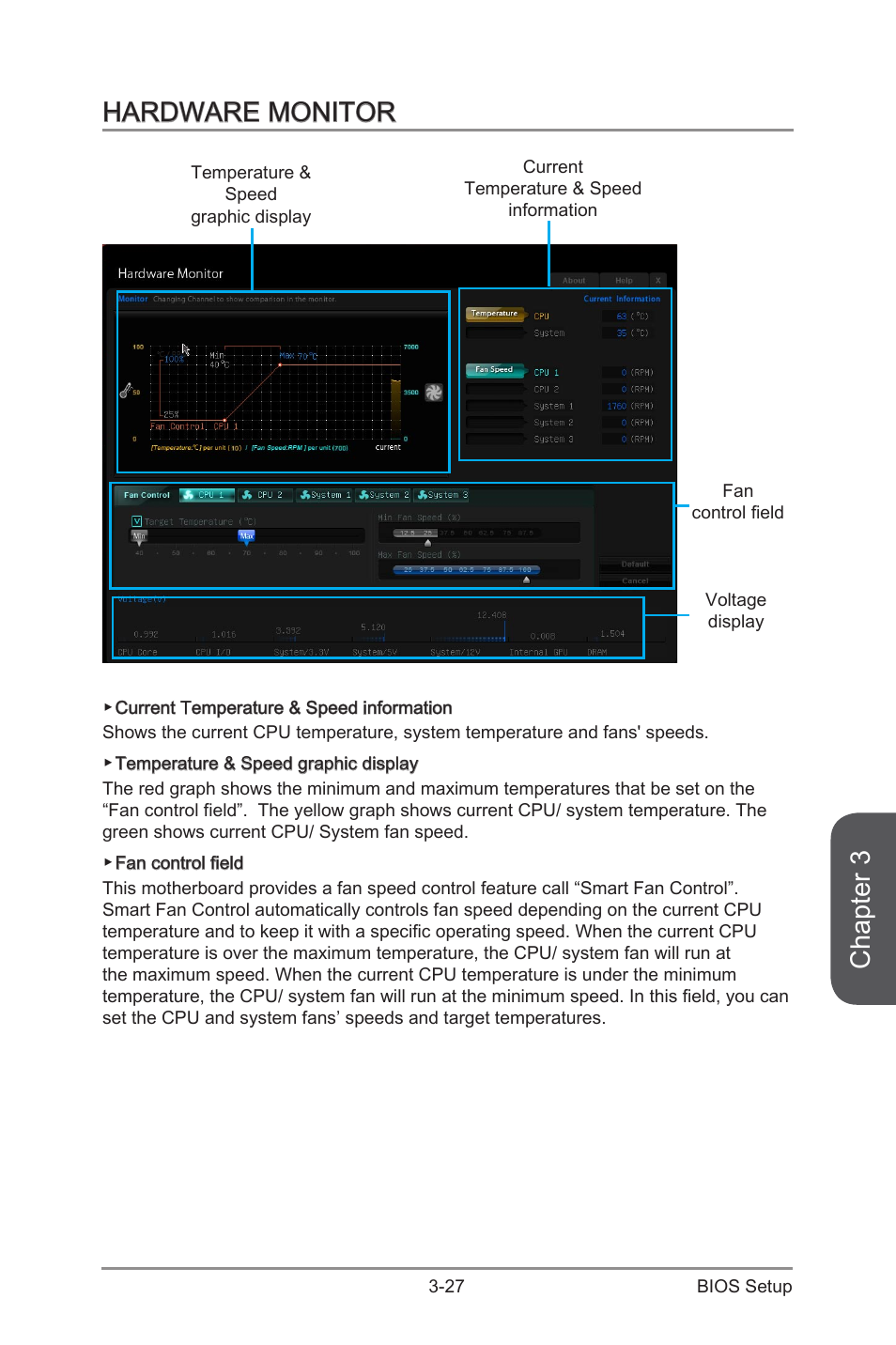 Hardware monitor, Hardware monitor -27, Chapter 3 | MSI Z87-G43 GAMING User Manual | Page 85 / 110