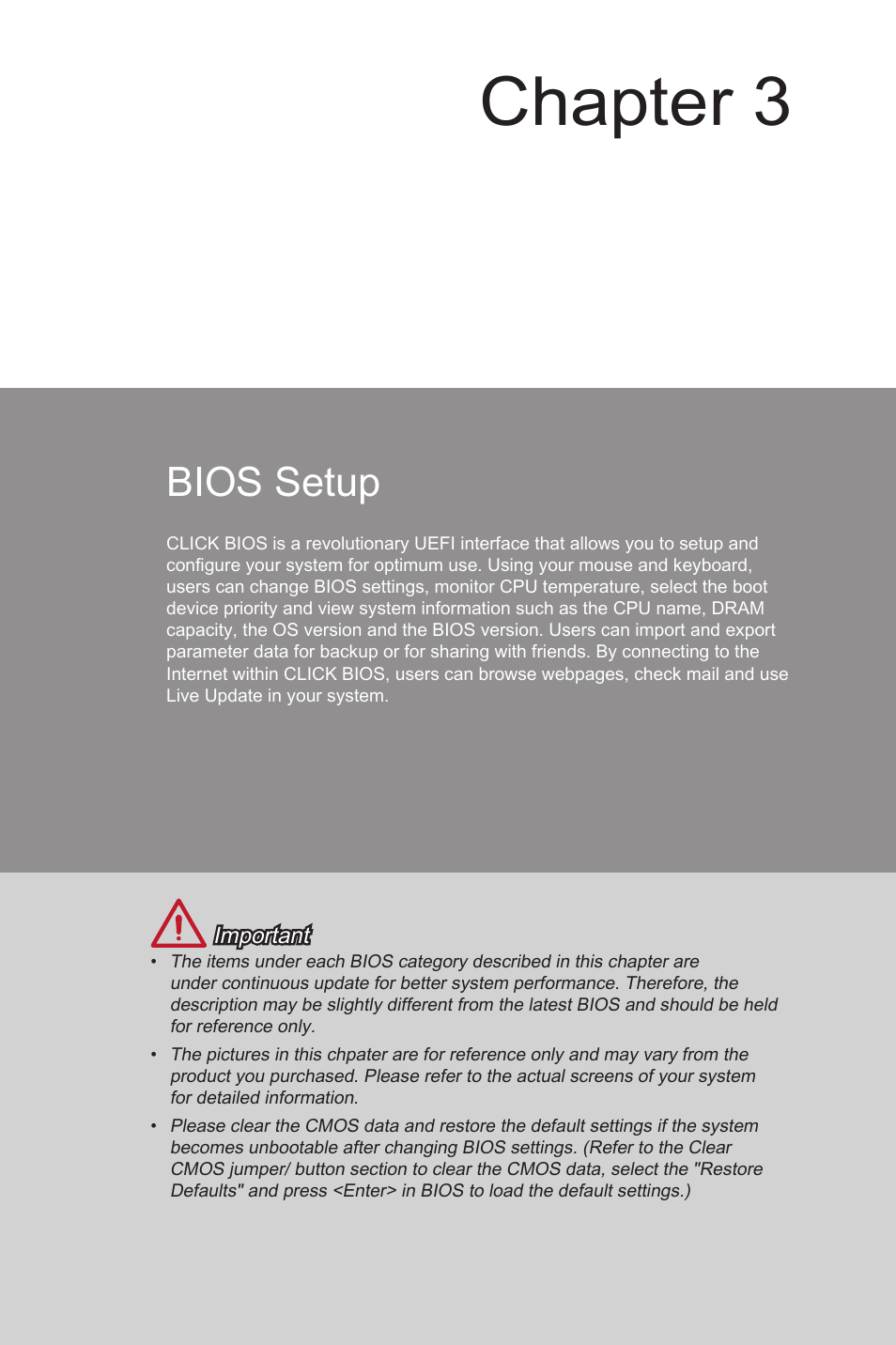 Bios setup, Bios setup -1, Chapter 3 | MSI Z87M GAMING User Manual | Page 65 / 112