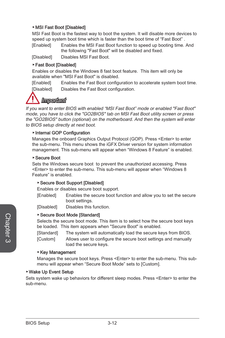 Chapter 3, Important | MSI B85M GAMING User Manual | Page 68 / 92