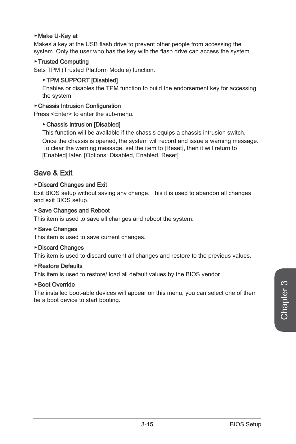 Save & exit -15, Chapter 3, Save & exit | MSI B85M GAMING User Manual | Page 71 / 92