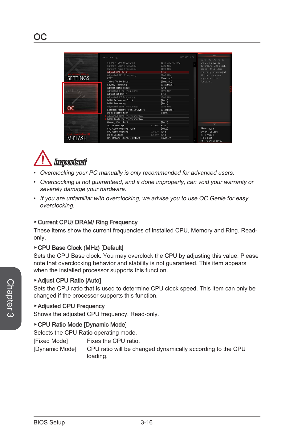 Oc -16, Chapter 3, Important | MSI B85M GAMING User Manual | Page 72 / 92