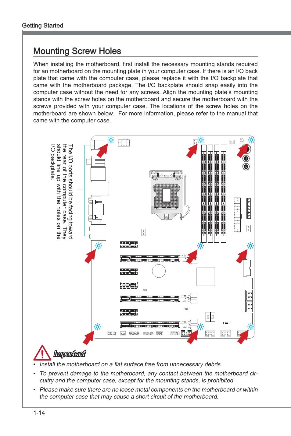 Mountng screw holes, Important | MSI Z77A-GD65 GAMING User Manual | Page 24 / 98