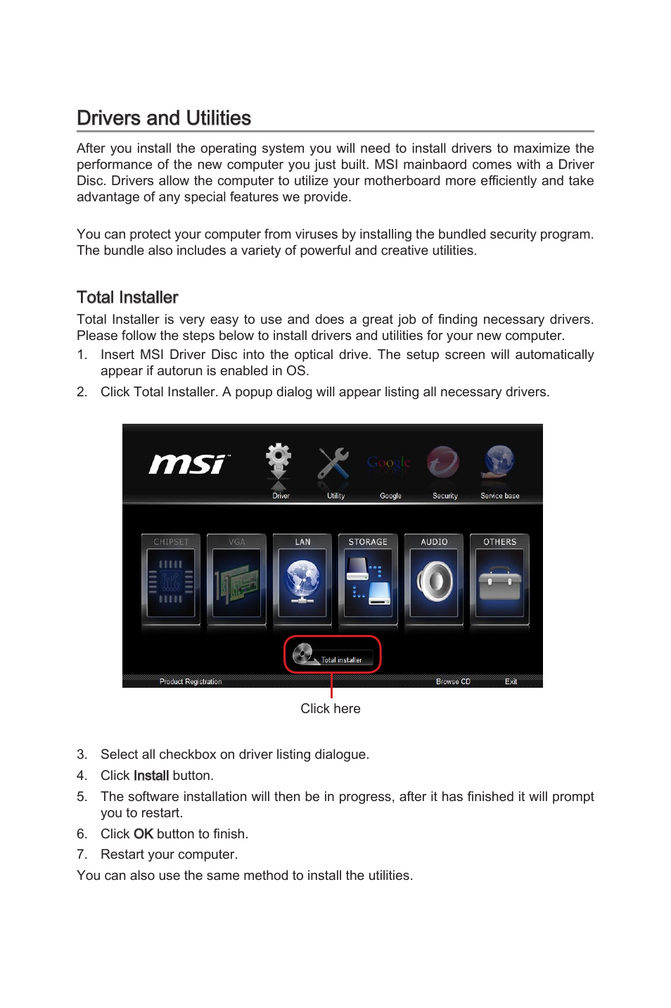 Drvers and utltes, Total installer | MSI Z77A-GD65 GAMING User Manual | Page 48 / 98