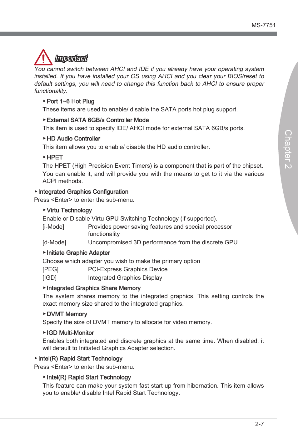 Chapter 2, Important | MSI Z77A-GD65 GAMING User Manual | Page 55 / 98