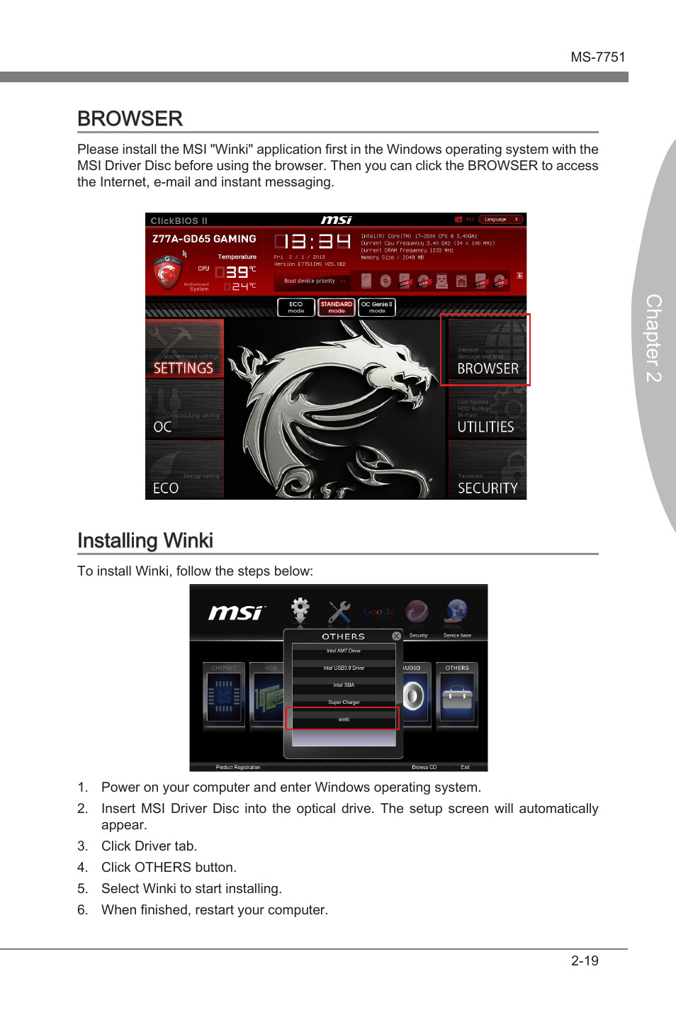 Chapter 2 browser, Installng wnk | MSI Z77A-GD65 GAMING User Manual | Page 67 / 98