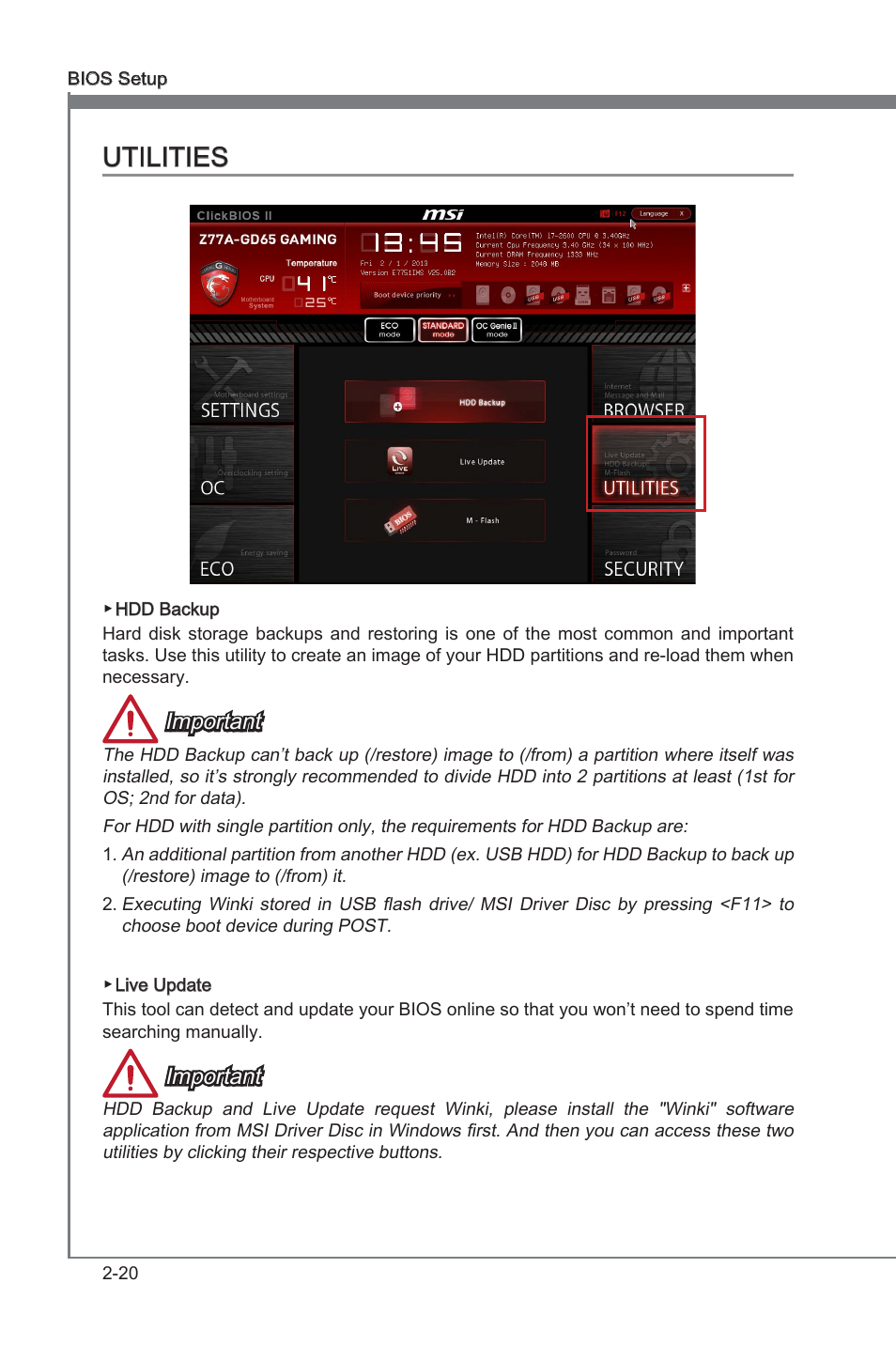 Utilities, Important | MSI Z77A-GD65 GAMING User Manual | Page 68 / 98