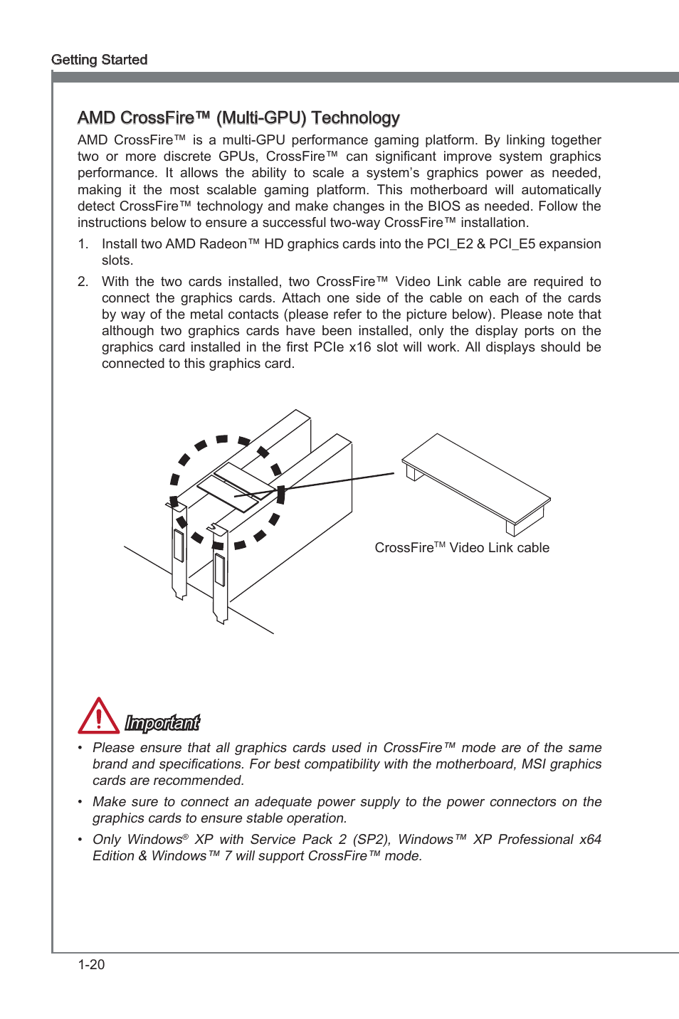 Amd crossfre™ (mult-gpu) technology, Important | MSI Z77A-G45 GAMING User Manual | Page 32 / 96