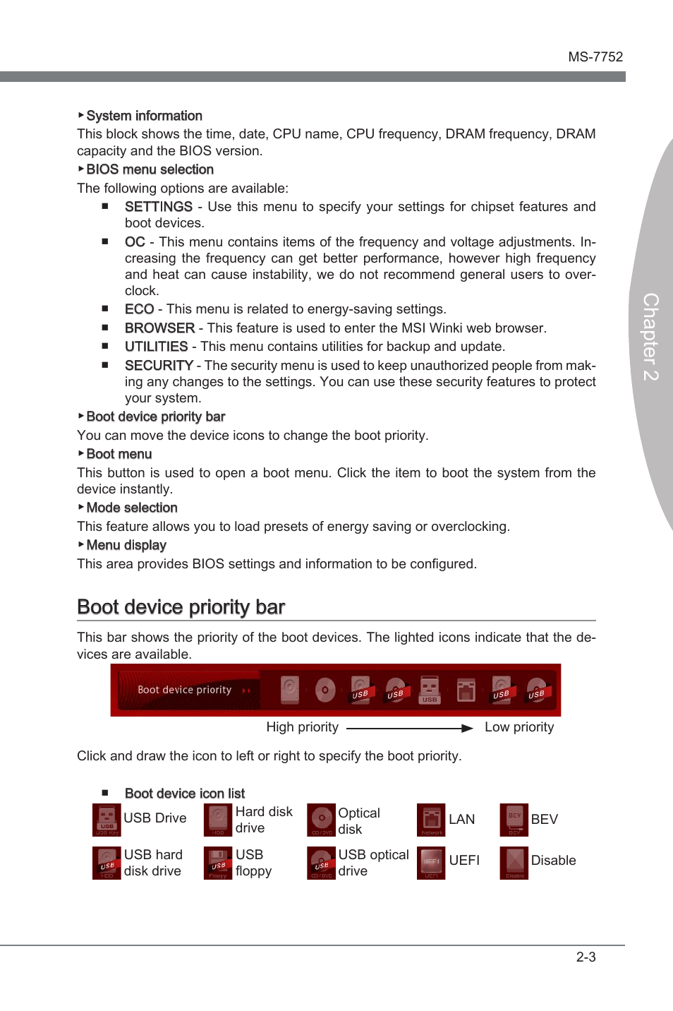 Boot devce prorty bar -3, Chapter 2, Boot devce prorty bar | MSI Z77A-G45 GAMING User Manual | Page 49 / 96